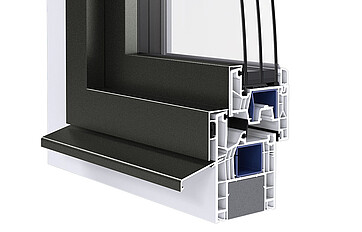 Fensterschnitt Kunststoff-/Aluminium-Fenster flächenversetzt