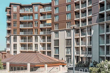 Aussenaufnahme, Wohnüberbauung Guggach, Zürich