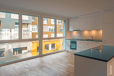 Innenaufnahme vom Neubau Wohn- und Geschäftsüberbauung «Gartenhof, Luzern-Littau»