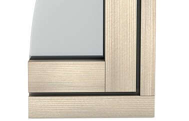Angolo della finestra in legno/alluminio Ego<sup>®</sup>SelectionPlus, vista dall’interno con ferramenta a scomparsa, anta e telaio a filo