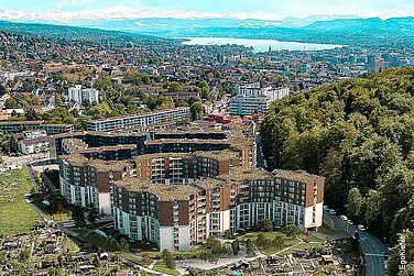 Luftaufnahme, Aussenaufnahme, Wohnüberbauung Guggach, Zürich