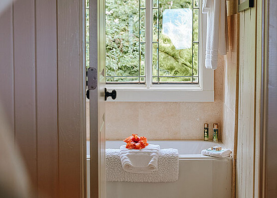 Bagno accogliente con luce naturale e vista sul verde