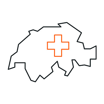 Umriss Schweiz mit orangem Kreuz