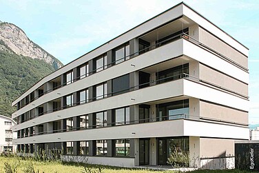 Aussenaufnahme eines Mehrfamilienhauses Bahnhofpark Areal Ost, Sargans
