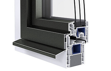 Fensterschnitt Kunststoff-/Aluminium-Fenster halbflächenversetzt