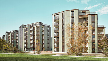 Foto dell'esterno del complesso residenziale "Am Chatzenbach" di Zurigo