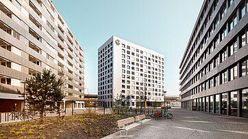 Foto di scena MFH nuovo edificio City-Gate A+ B Basel, ripresa esterna di Lucas Peters