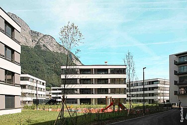 Aussenaufnahme Innenhof, MFH Bahnhofpark Areal Ost, Sargans