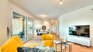 Nuova casa multifamiliare Menzipark a Widnau, vista interna, soggiorno
