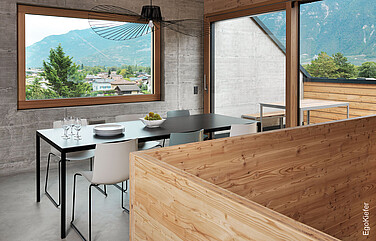 Einfamilienhaus (Villa) Goilly, Fully, Innenaufnahme der Holz/Alu-Fenster EgoSelection 