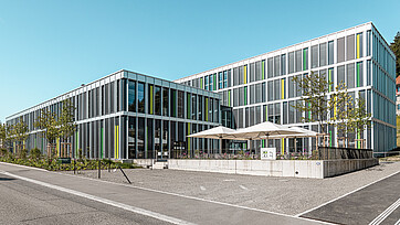Aussenaufnahme des Neubaus «obvita», St. Gallen, Kompetenzzentrum für blinde- und sehbehinderte Menschen