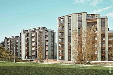 Aussenaufnahme der Wohnsiedlung "Am Chatzenbach" Zürich