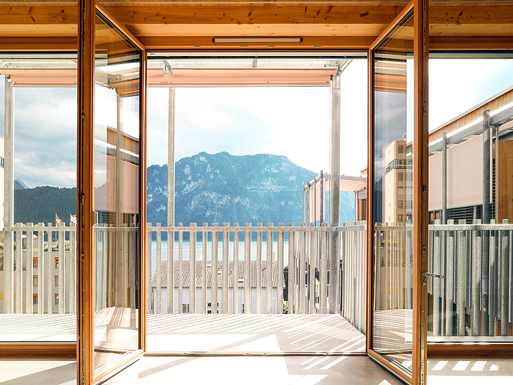 Bild des Neubaus Weggishof, Weggis mit Blick auf Vierwaldstättersee und die Alpen