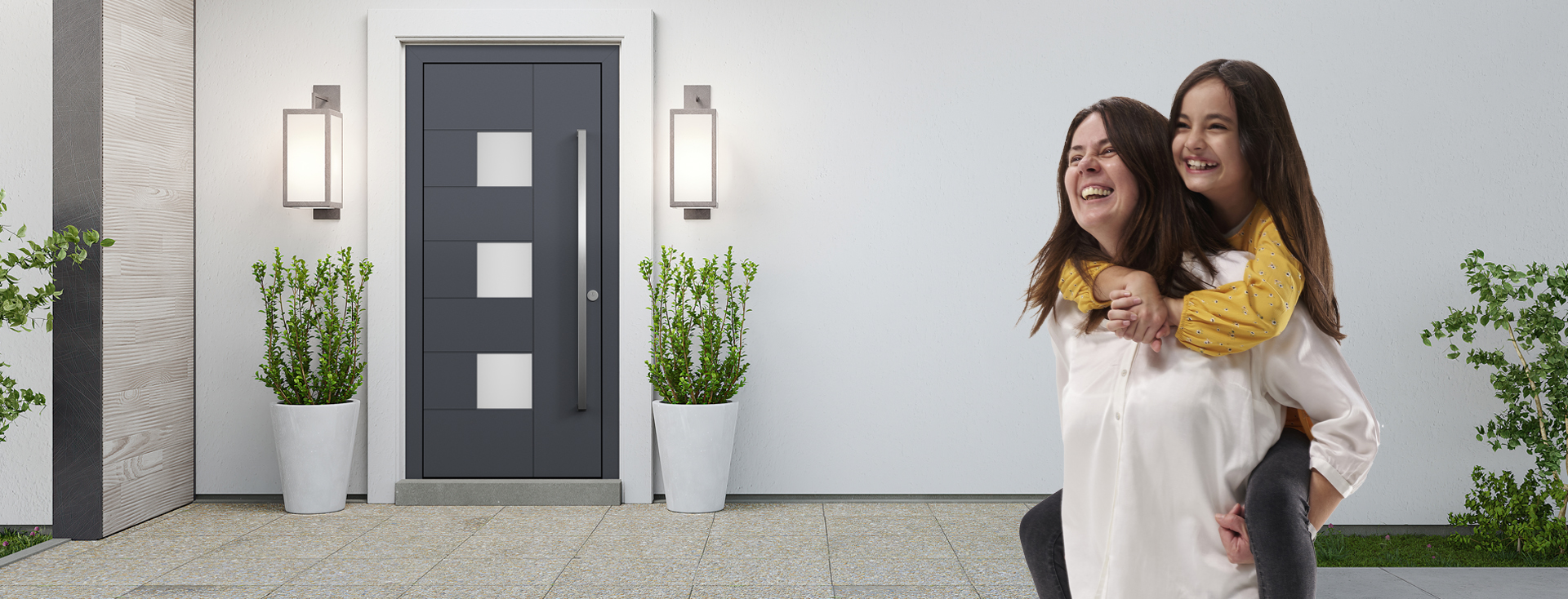 Portes d'entrée EgoKiefer, femme avec enfant, hall d'entrée