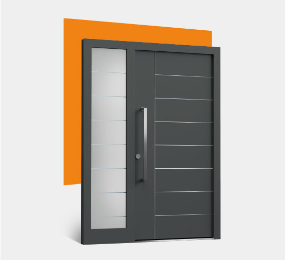 Immagine di una porta davanti a una superficie arancione