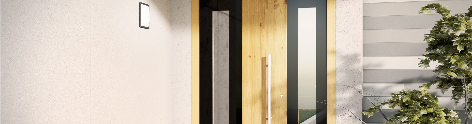 Porte d'entrée au design exclusif, porte verre/bois