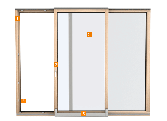  Porta scorrevole in parallela in legno/alluminio, vantaggi tecnici Porta scorrevole in legno/alluminio, vista dal soggiorno sulla terrazza