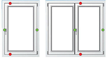Zwei Fenster von EgoKiefer in unterschiedlichen Größen und Farben, die alternative Möglichkeiten zur Verbesserung der Sicherheit illustrieren.